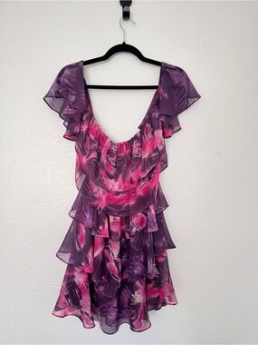 Misa Los Angeles Floral Tiered Ruffle Mini Dress Size Large